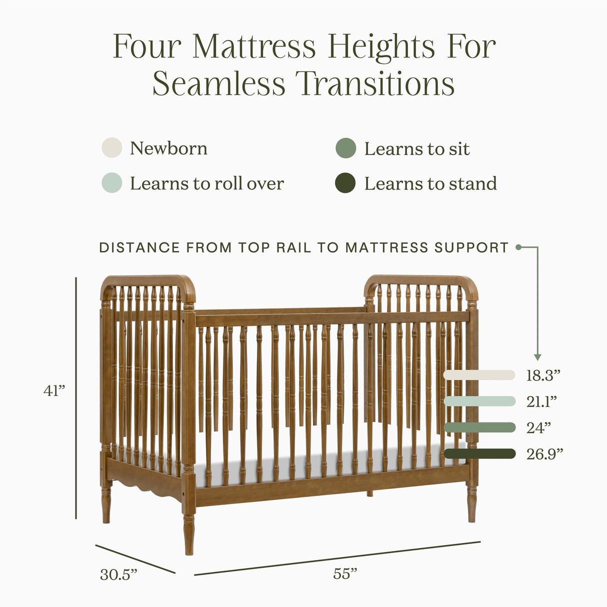 Namesake Liberty 3-in-1 Convertible Spindle Crib with Toddler Bed Conversion Kit