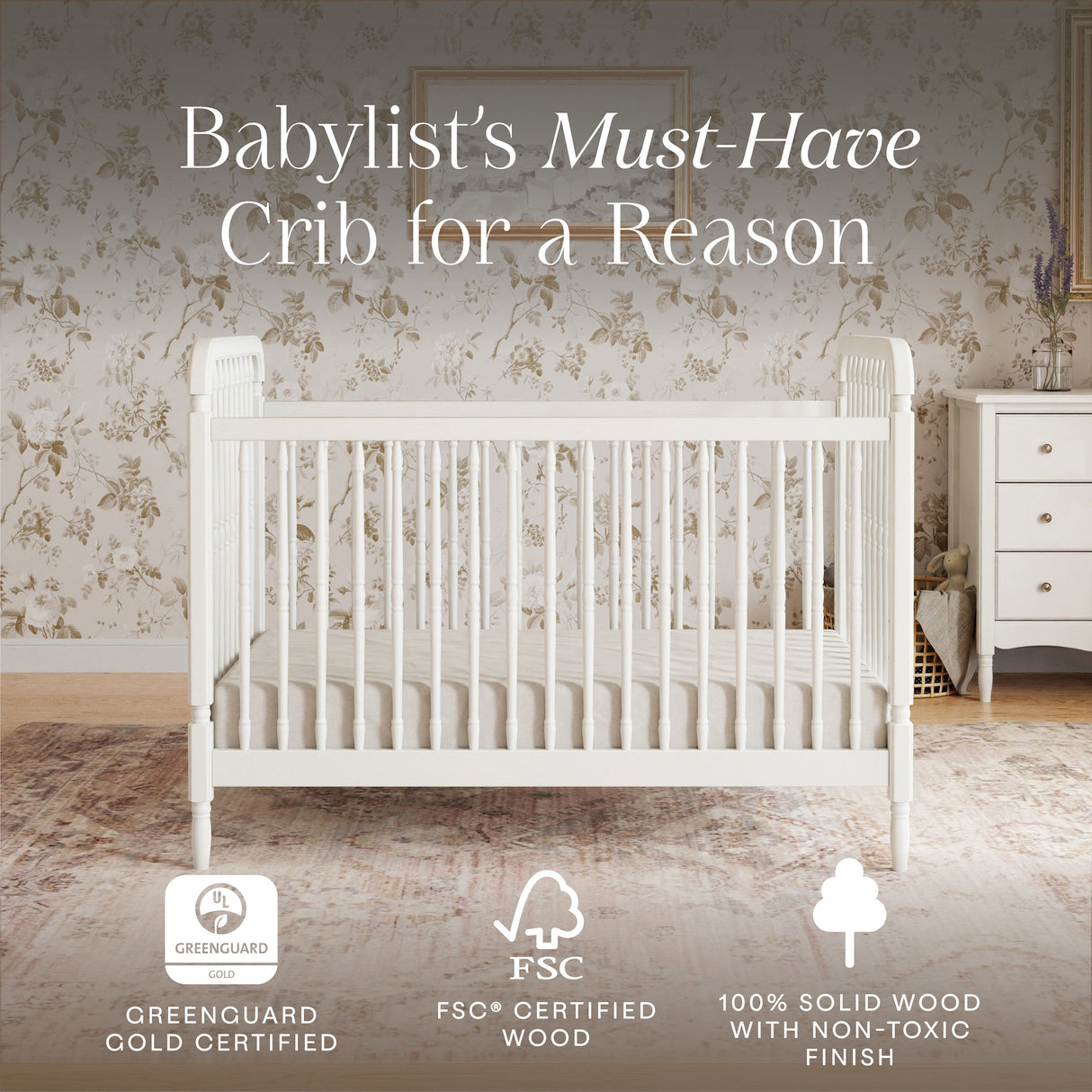 Namesake Liberty 3-in-1 Convertible Spindle Crib with Toddler Bed Conversion Kit