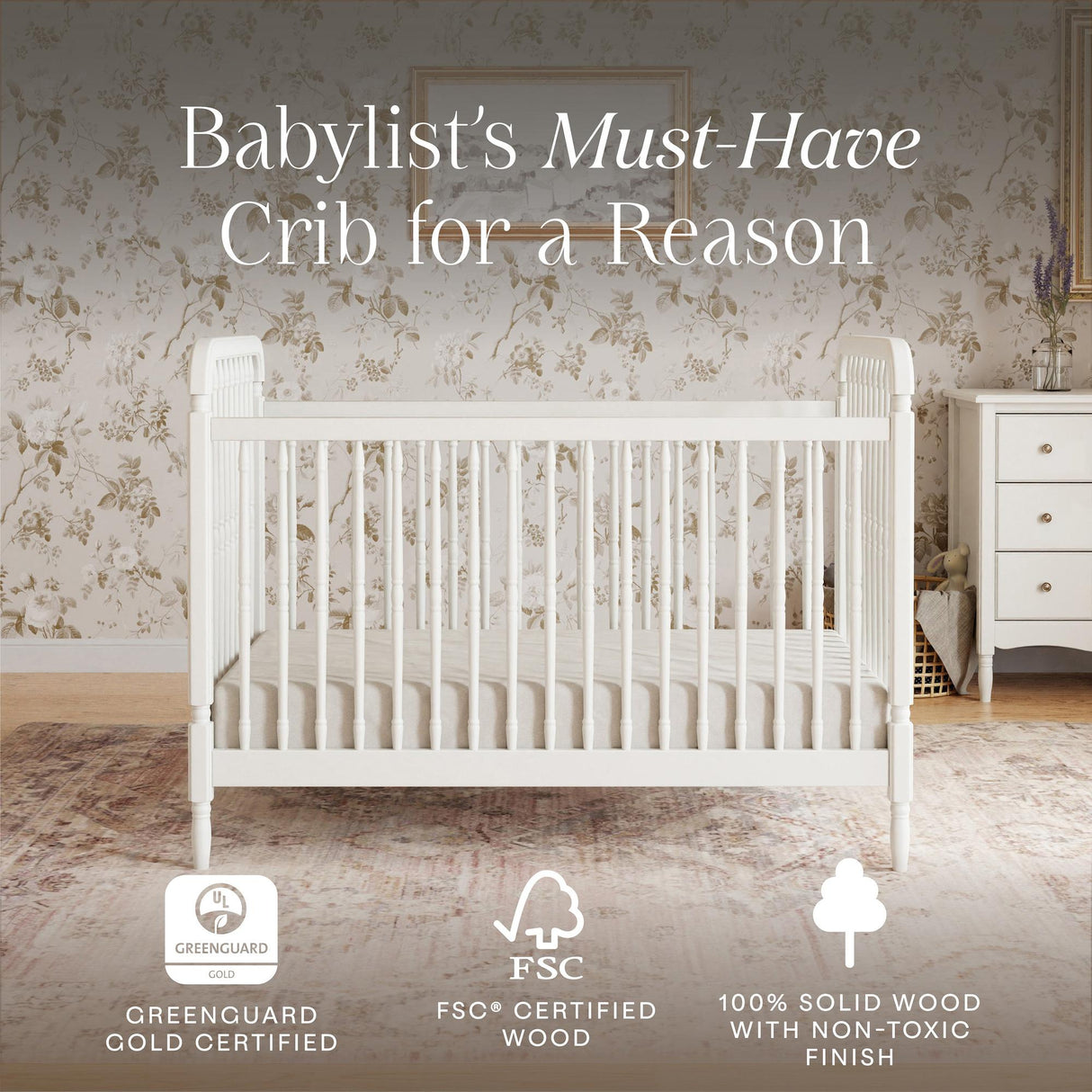 Namesake Liberty 3-in-1 Convertible Spindle Crib with Toddler Bed Conversion Kit