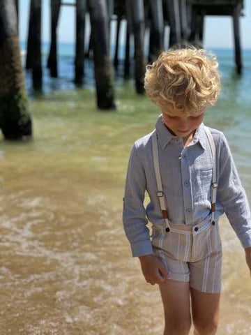 Me & Henry - Captain Shorts with Suspenders - Beige Herringbone