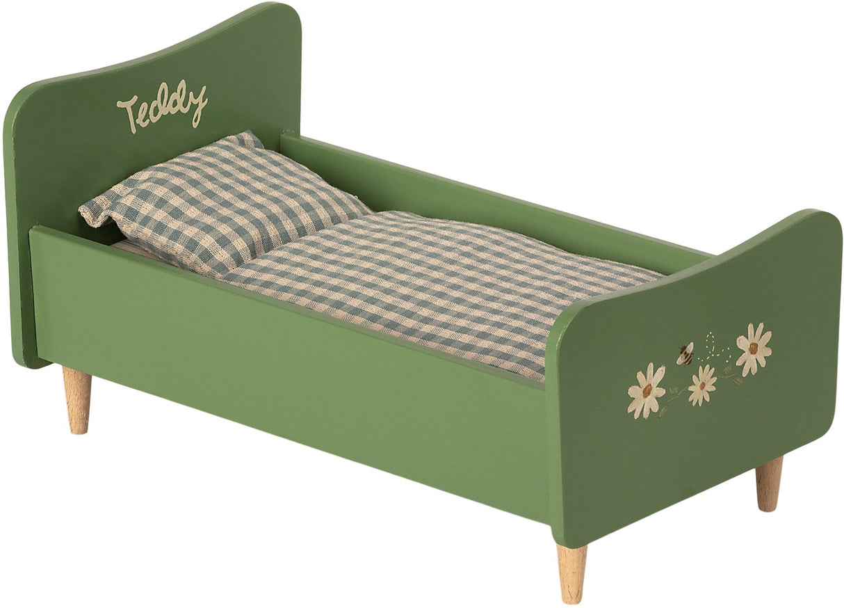 Wooden bed for Teddy dad in Dusty Green by Maileg