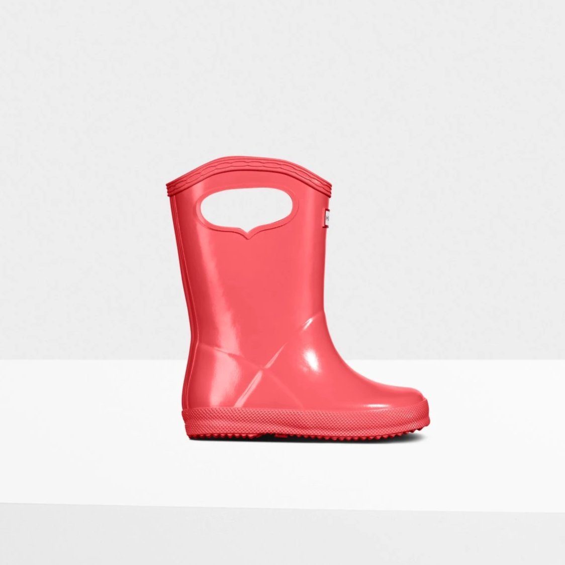 Original Kids First Classic Grab Handle Gloss Rain Boots in Rhythmic Pink by Hunter Boots