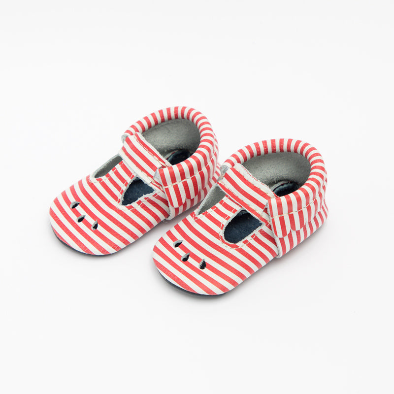 Mary Jane Mini Sole in Red and White Stripes by Freshly Picked