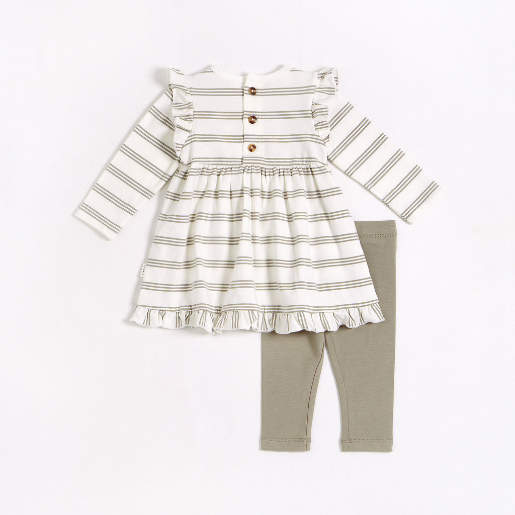 Forest Sage Striped Jersey Dress Set by Petit Lem