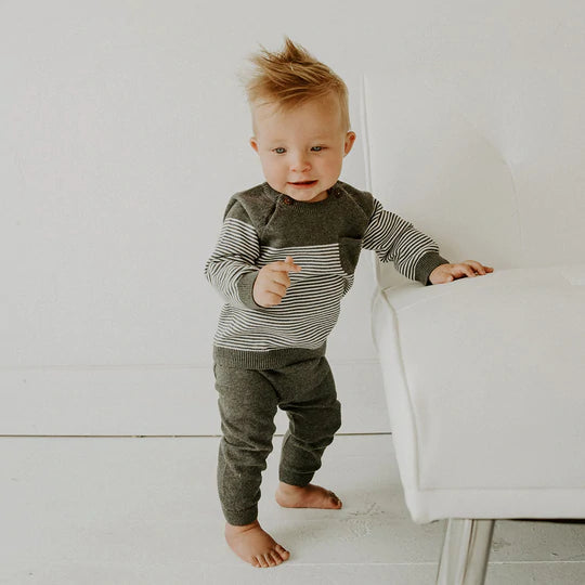 Viverano - Milan Heather Knit Raglan Button Pullover - Charcoal Heather