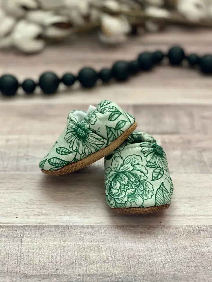Green Spring Floral Moccasins by Trendy Baby Mocc Shop