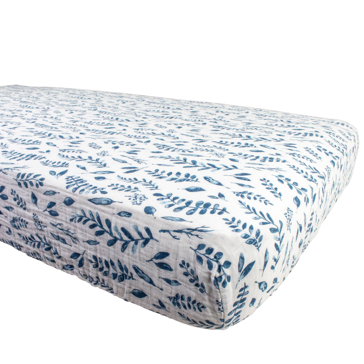 Bebe Au Lait - Blue Leaves Classic Muslin Crib Sheet