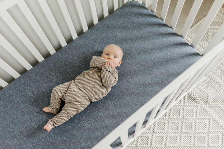 Premium Knit Fitted Crib Sheet in Denim by Copper Pearl
