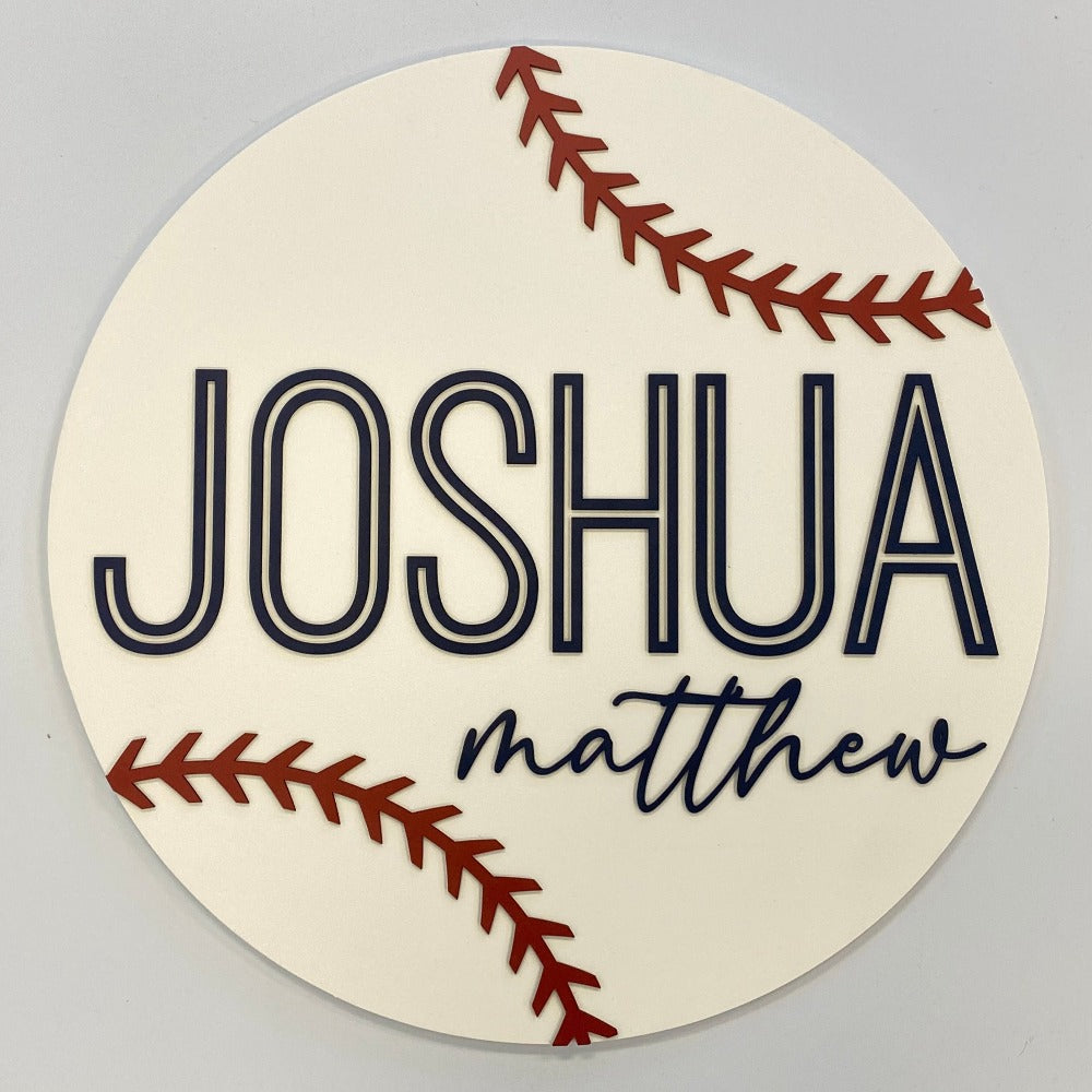 Sugar + Maple Round Personalized Wood Name Sign | Baseball