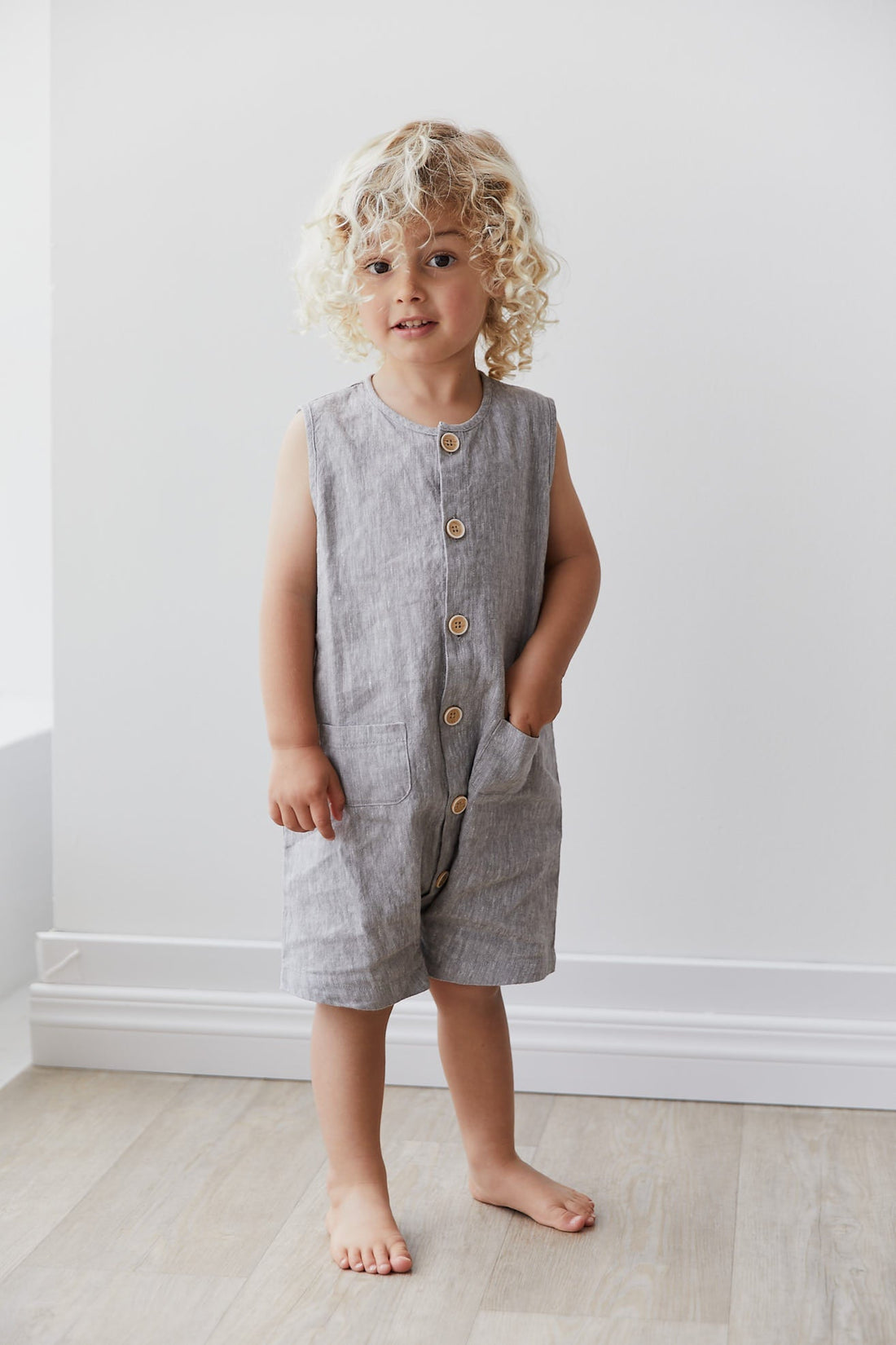 James Linen/Cotton Romper in Quarry by Jamie Kay
