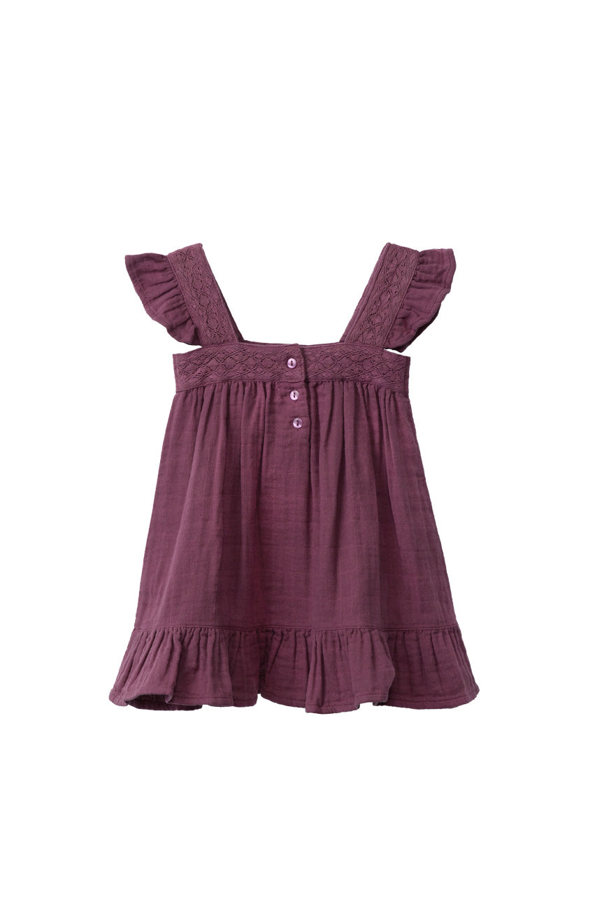 Organic Cotton Muslin Camilla Dress in Mulberry by Jamie Kay