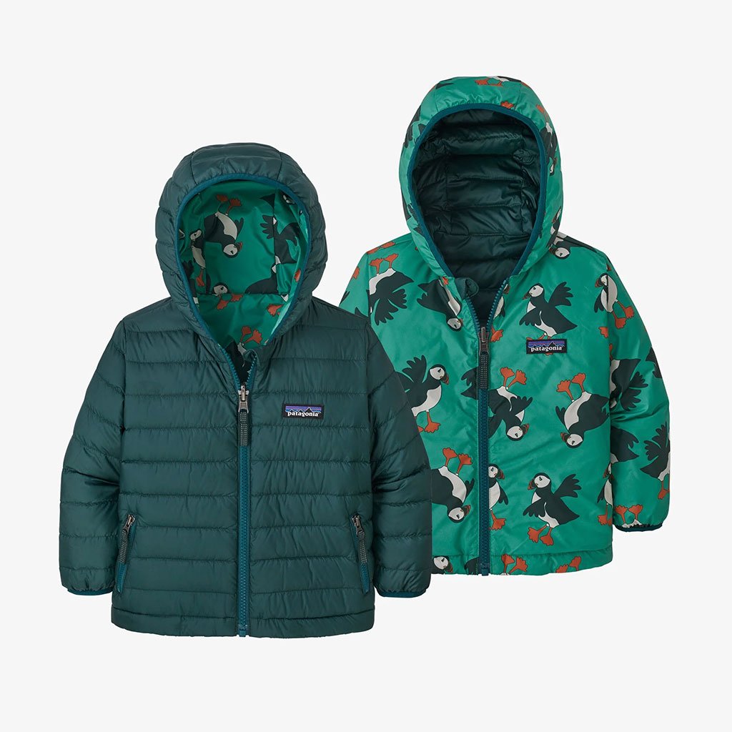 Baby Reversible Down Sweater Hoody in Puff Puff Nettle Green by Patagonia