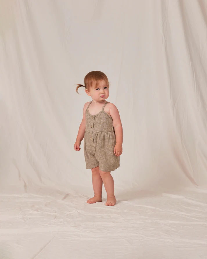 Button Romper in Olive by Rylee + Cru