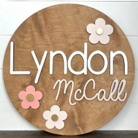Sugar + Maple Round Personalized Wood Name Sign | Retro