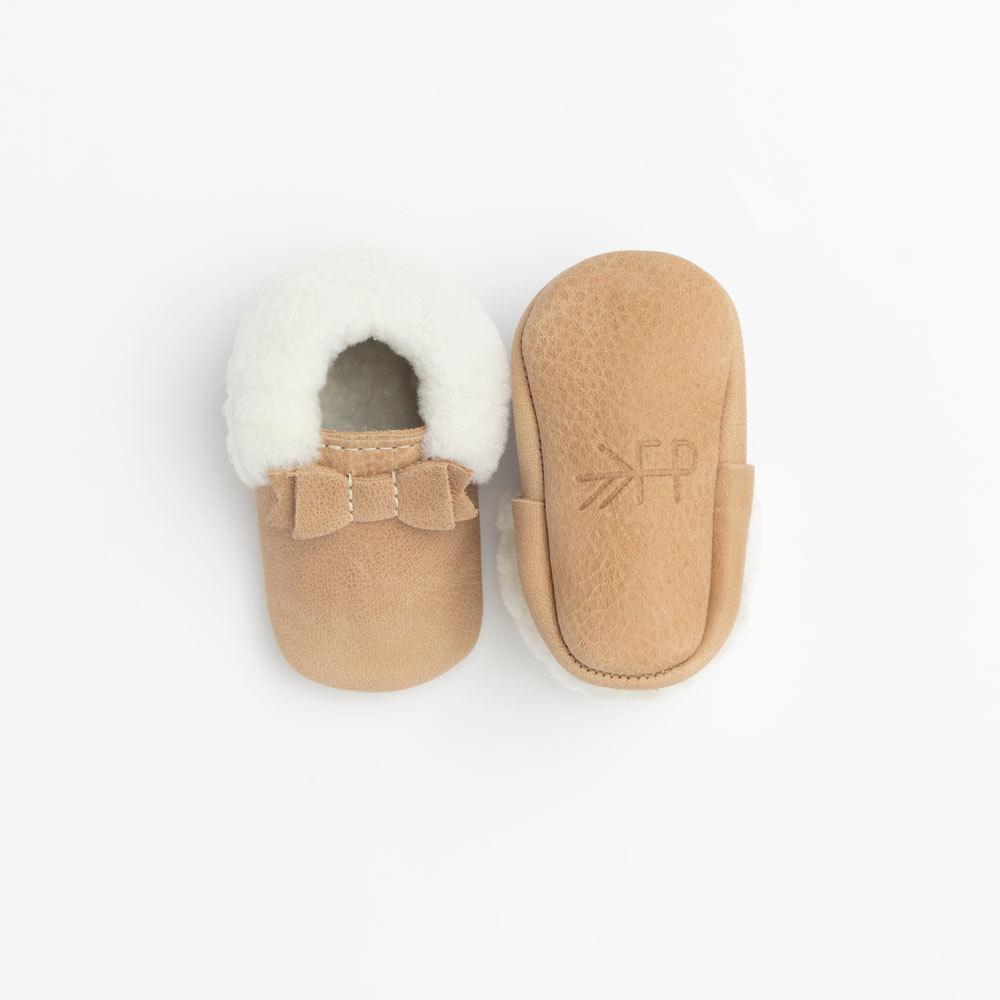 Shearling Moccasins in Weathered Brown by Freshly Picked