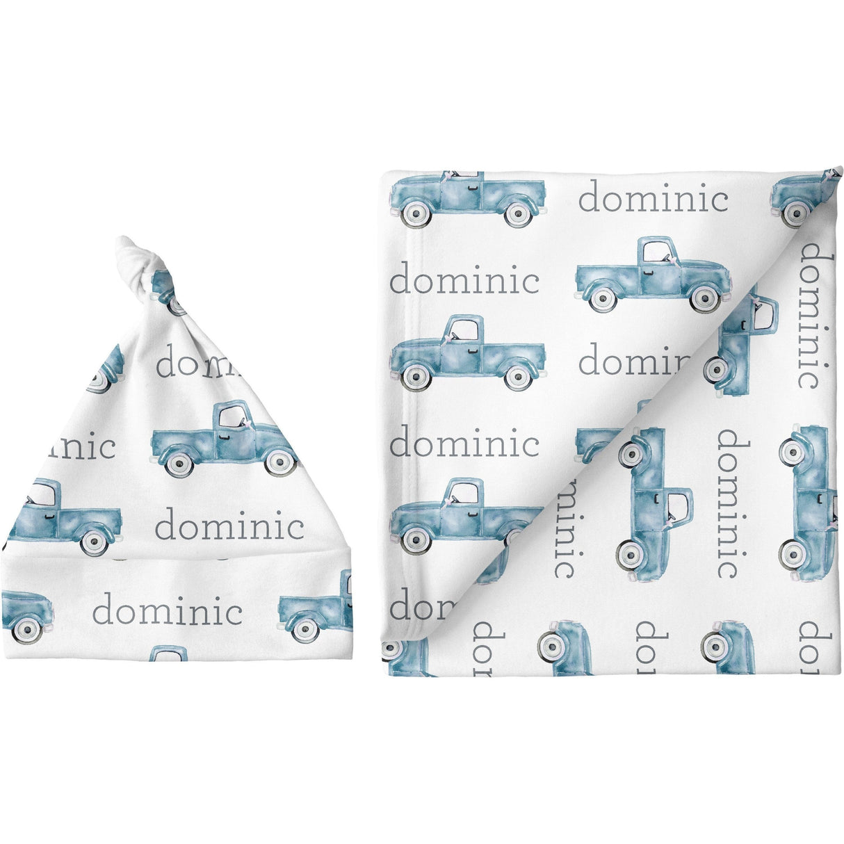 Sugar + Maple Personalized Blanket & Hat Set | Trucks