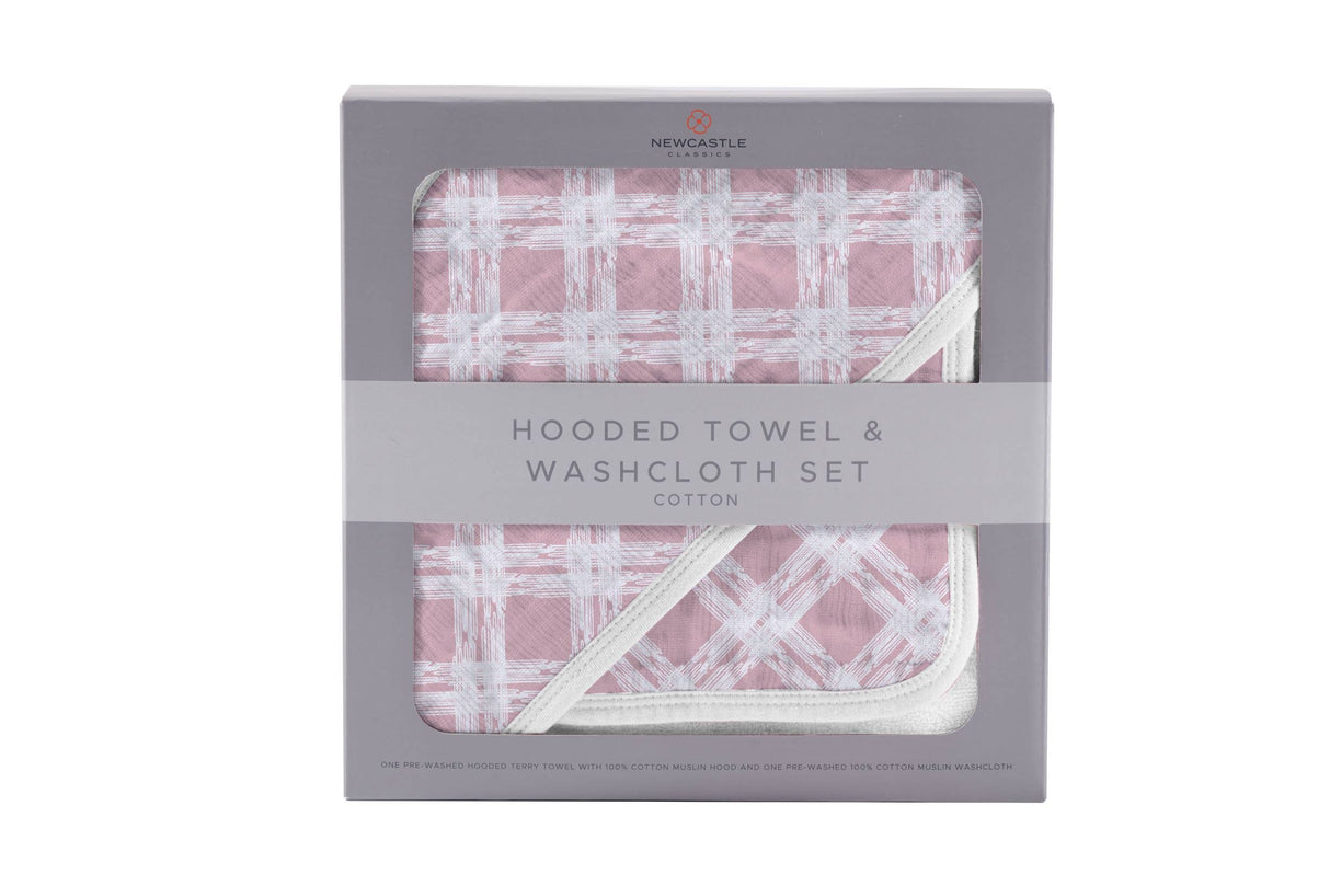 Newcastle Classics - Pink Plaid Hooded Towel and Washcloth Set