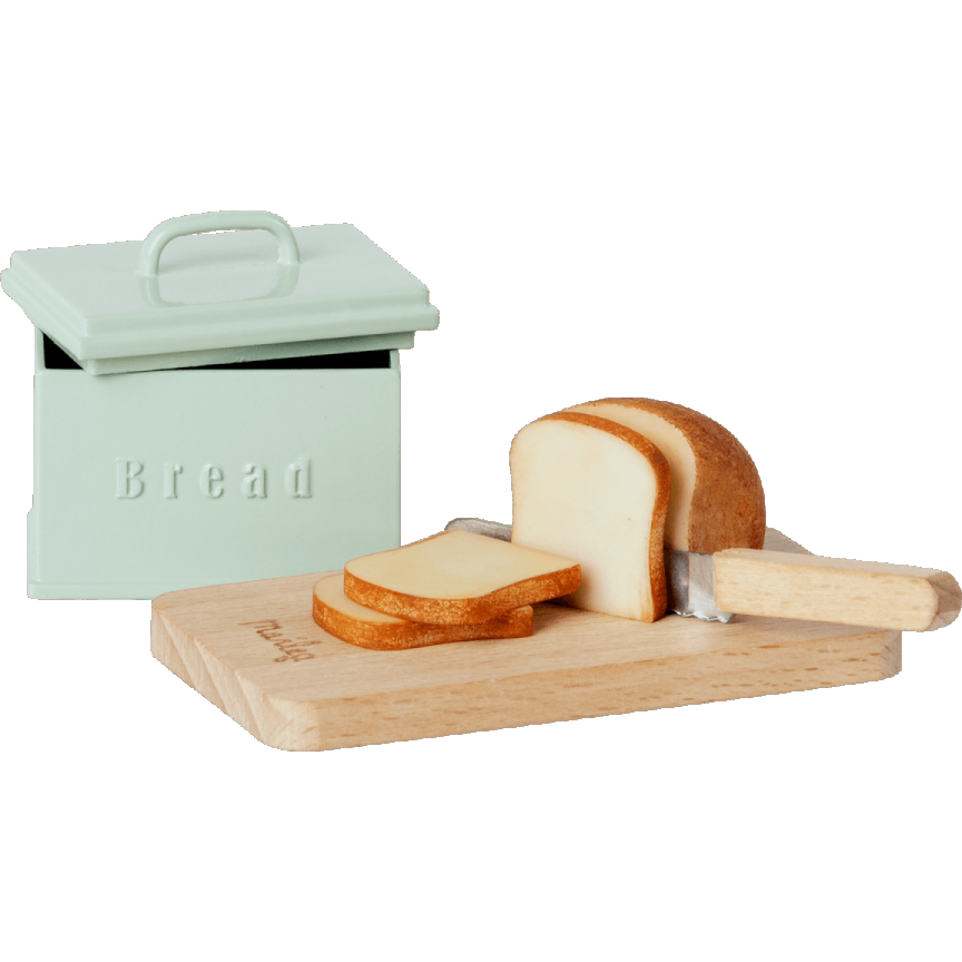 Miniature bread box with cutting board & knife