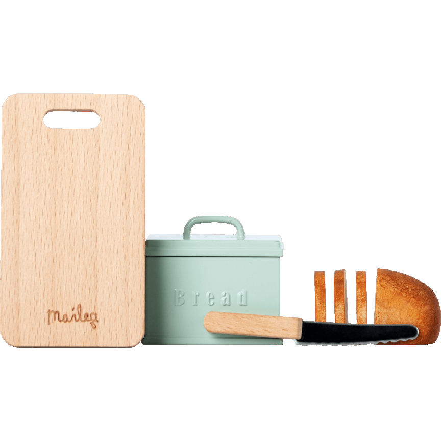 Miniature bread box with cutting board & knife