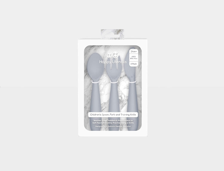 Happy Utensils by EZPZ in Pewter