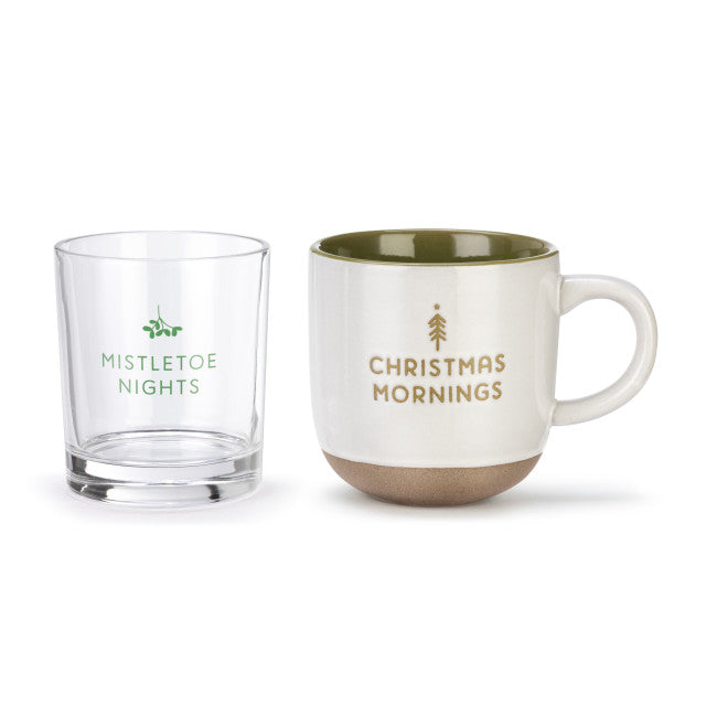 Mornings & Mistletoe Christmas Mug & Glass Set by Demdaco