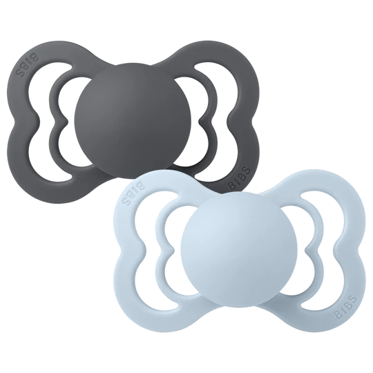 BIBS - Pacifier 2 pk Supreme Collection - Iron/Baby Blue