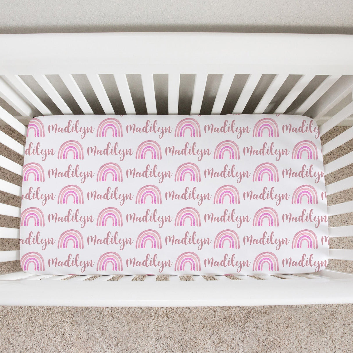 Sugar + Maple Personalized Crib Sheet | Rainbow