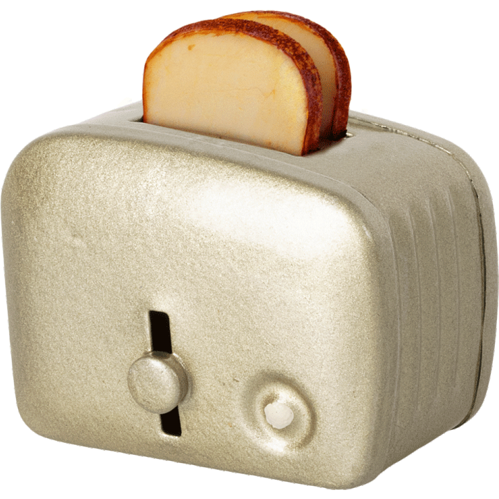 Miniature toaster & bread in silver by Maileg