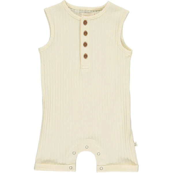 Ribbed Henley Playsuit in Cream by Me & Henry