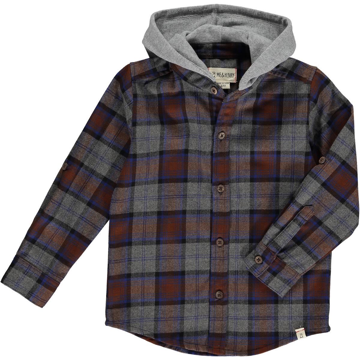 Erin Hooded Shirt - Brown/Grey/Blue Plaid by Me & Henry