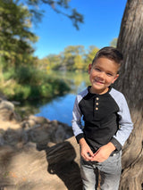 Black/Grey Lugoff Raglan Henley by Me & Henry