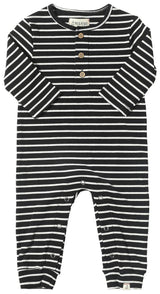 Mason Ribbed Romper - Black/White Stripe by Me & Henry