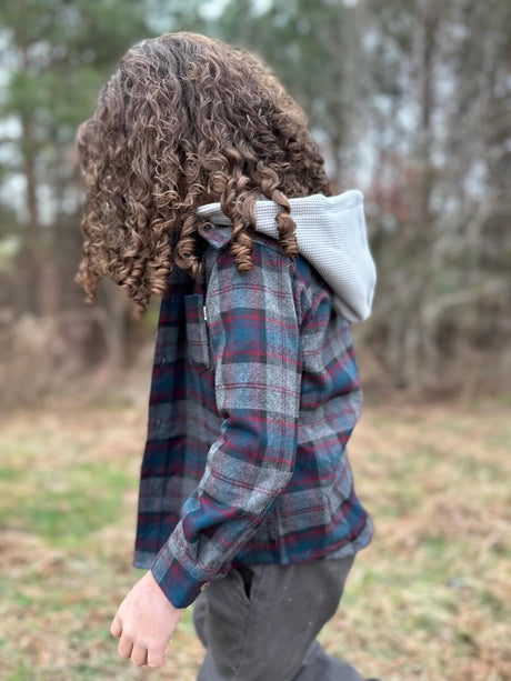 Erin Hooded Shirt - Blue/Grey Plaid by Me & Henry