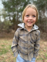 Erin Hooded Shirt - Beige Plaid by Me & Henry