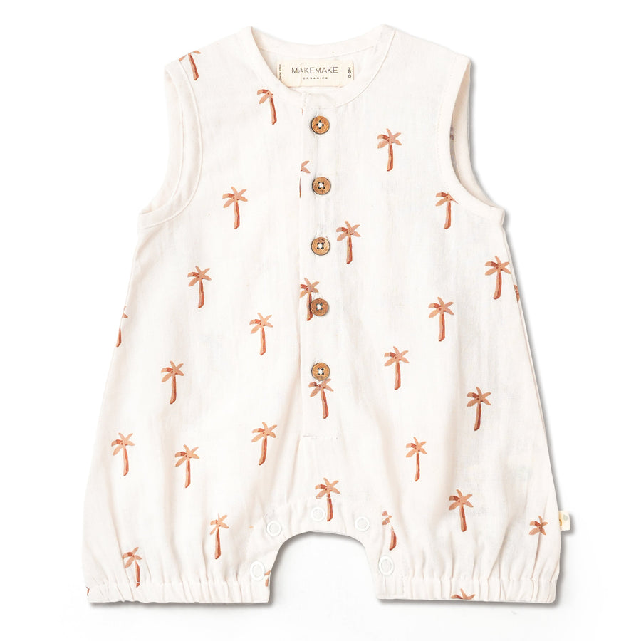 Organic Sleeveless Bubble Romper- Palm by Makemake