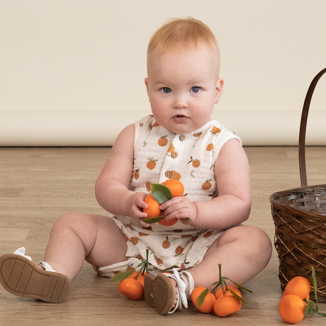 Organic Sleeveless Bubble Romper- Mandarin by Makemake