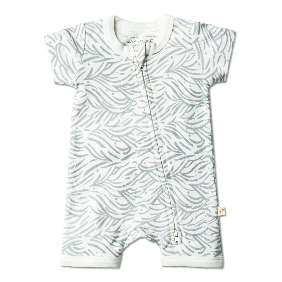 Organic Short Zip Romper - Waves by Makemake