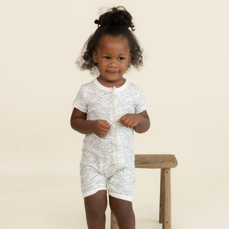 Organic Short Zip Romper - Waves by Makemake