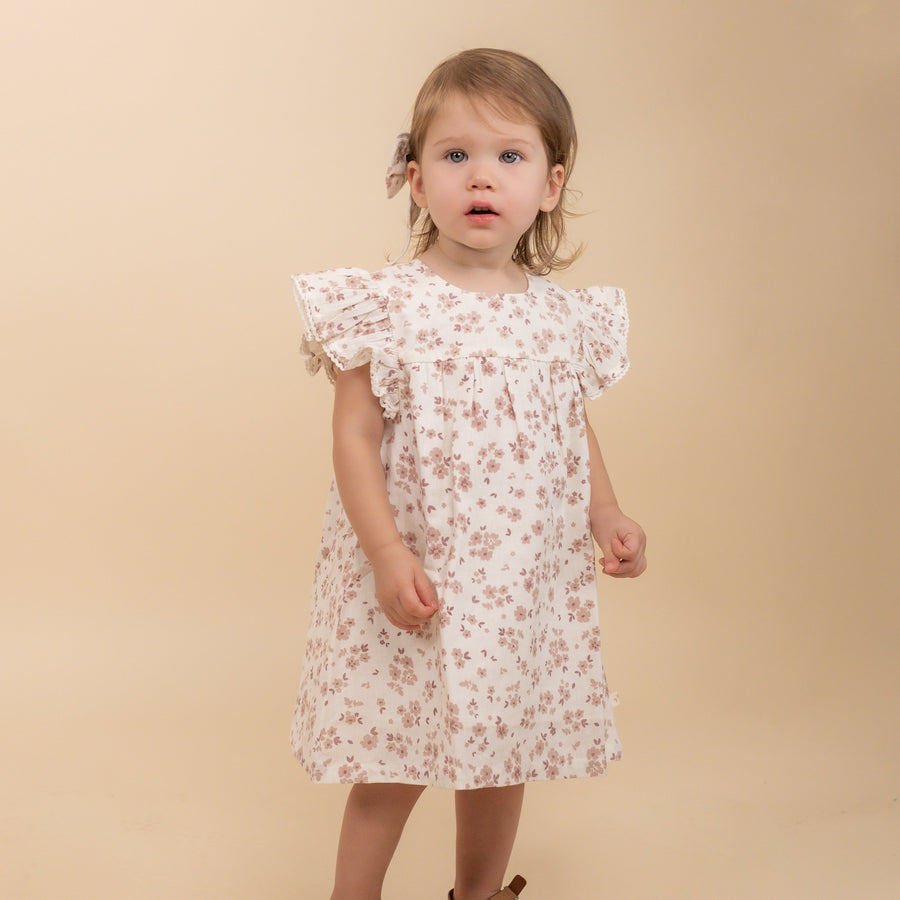 Organic Short Sleeve Flutter Dress - Petit Floral by Makemake