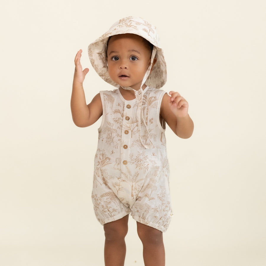 Organic Sleeveless Bubble Romper- Wild Tropics by Makemake