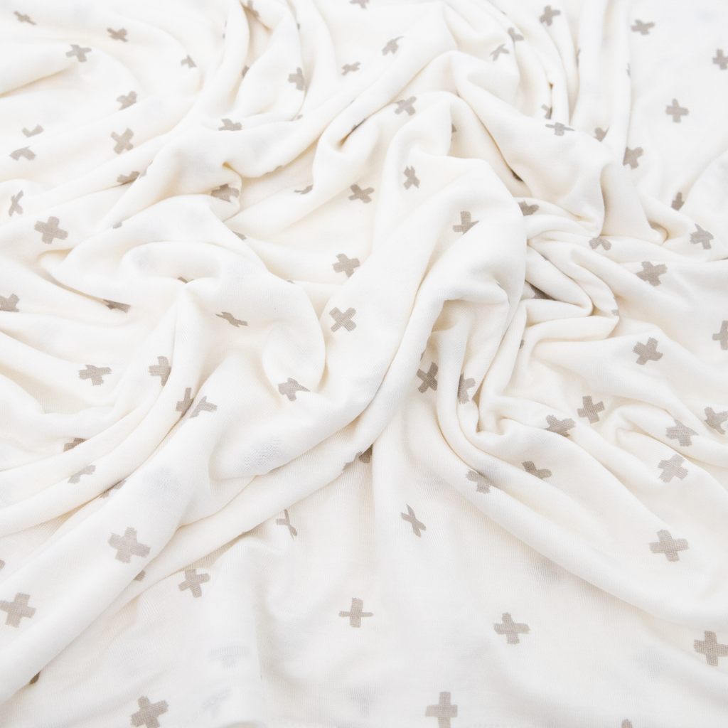 Stretch Knit Swaddle Blanket - Grey Cross by Little Unicorn