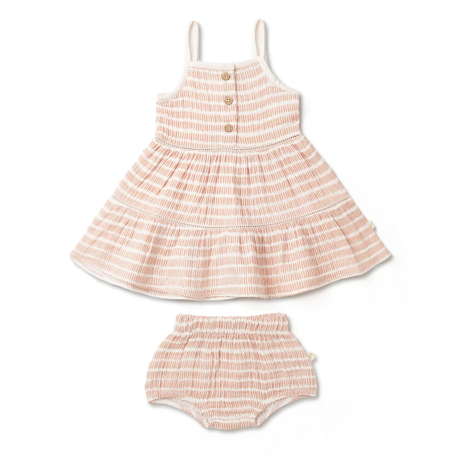 Organic Buttoned Tiered Dress- Dash Lines by Makemake