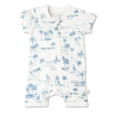 Organic Short Zip Romper - Coastal by Makemake