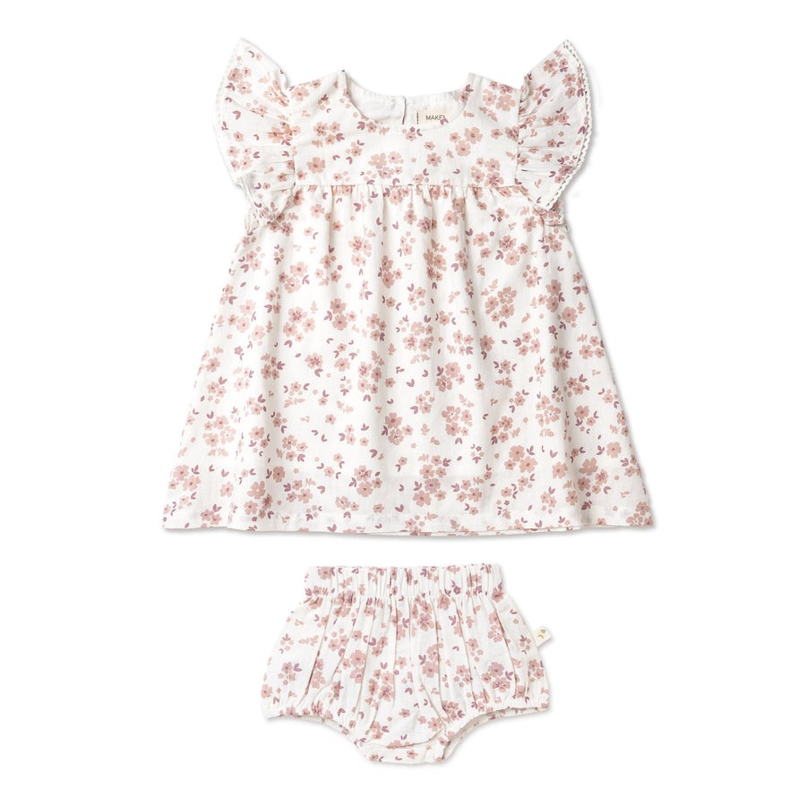 Organic Short Sleeve Flutter Dress - Petit Floral by Makemake