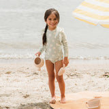 Daisy Print on Desert Sage Long-Sleeve Rashguard Set by Petit Lem