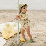 Citrus Print on Antique White Long-Sleeve One-Piece Swimsuit by Petit Lem