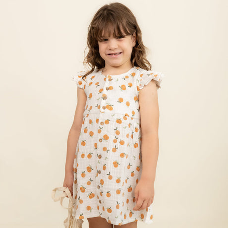 Organic Button Flutter Dress - Mandarin by Makemake
