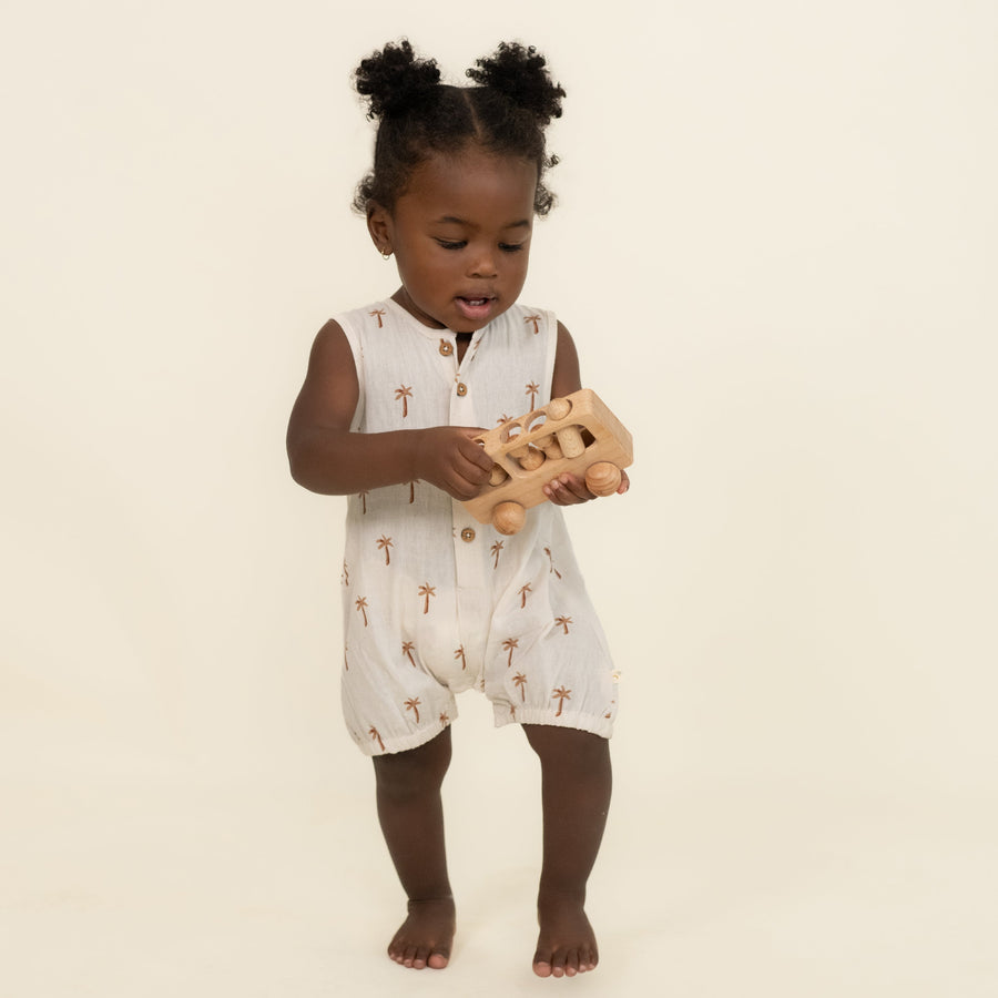 Organic Sleeveless Bubble Romper- Palm by Makemake