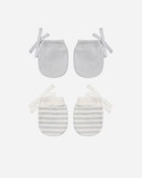 No Scratch Mittens, Set of 2 || Cloud Stripe, Cloud by Quincy Mae