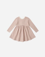 Ribbed Long Sleeve Dress || Dusty Rose Microstripe by Quincy Mae